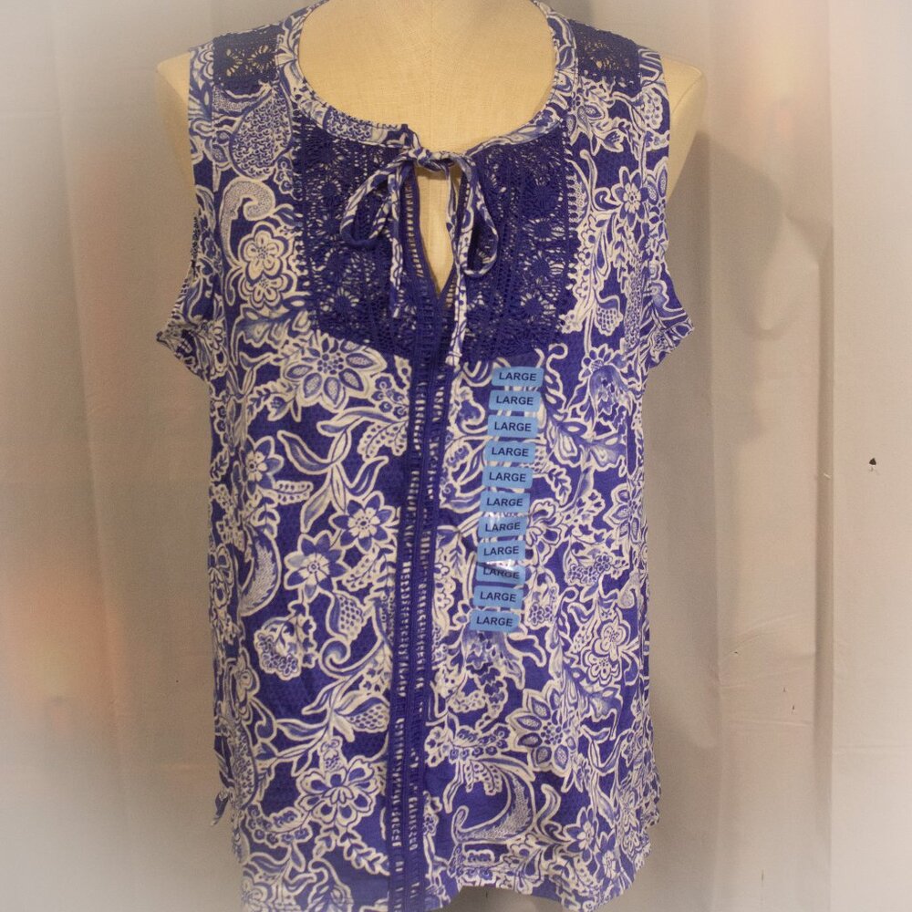 Women's Rafaella Amparo Blue Sleeveless Top Size Large New with Tags